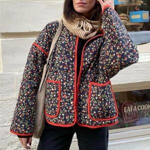 Floral Patterned Women's Quilted Jacket